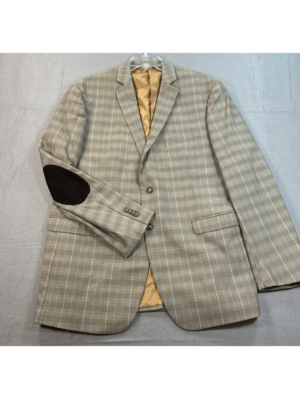 Sean John XL NWT Tan Prince of Wales Plaid Original Fit Elbow Patch Blazer